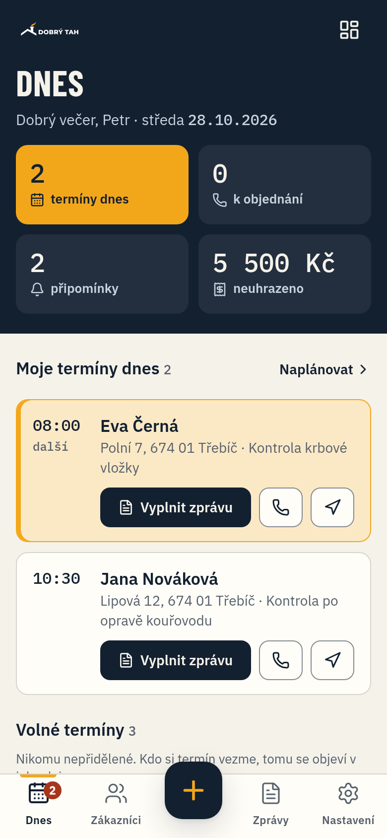 Seznam dnešních termínů v mobilu